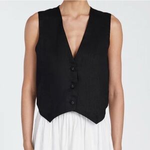 DISSH Black Linen Button Up Vest